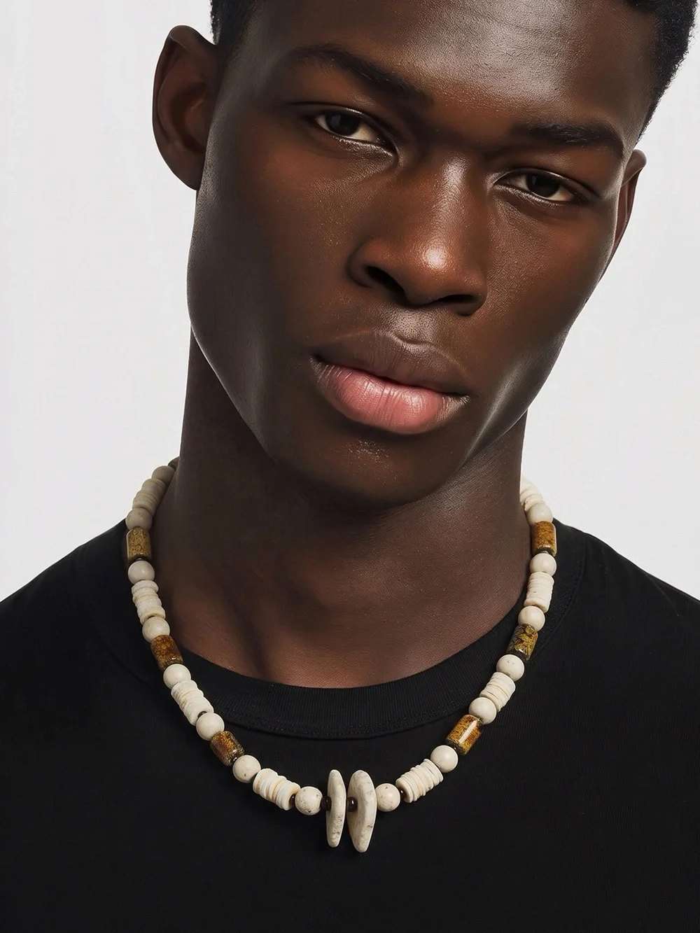 Unisex Hand Crafted Earthy Beaded Necklace with Stone Accents